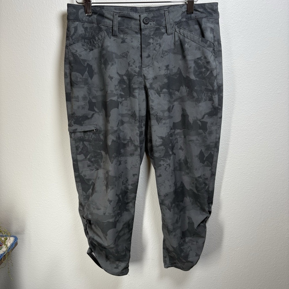 Eddie Bauer Womens 4 Grey Camo Crop Pants Hiking Ankle Cinched